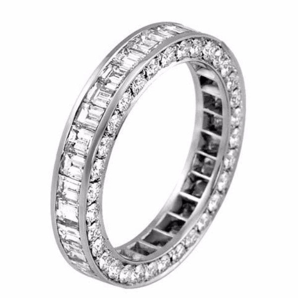 "DBAND01425" Bezel Set Baguette & Round Cut Diamond Eternity Band 2.77cts