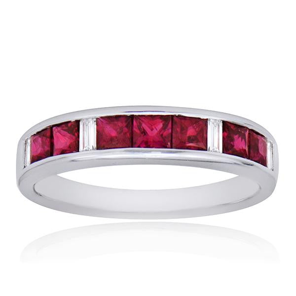 "DBAND01468" Ruby And Diamond Band In 18k White Gold