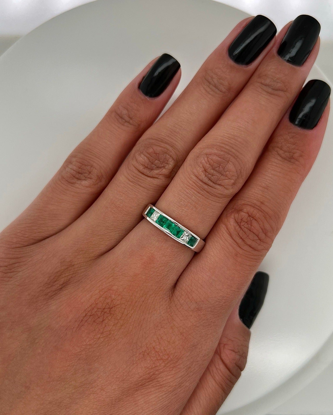 0.55Carat Diamond and Emerald Ladies Wedding Band