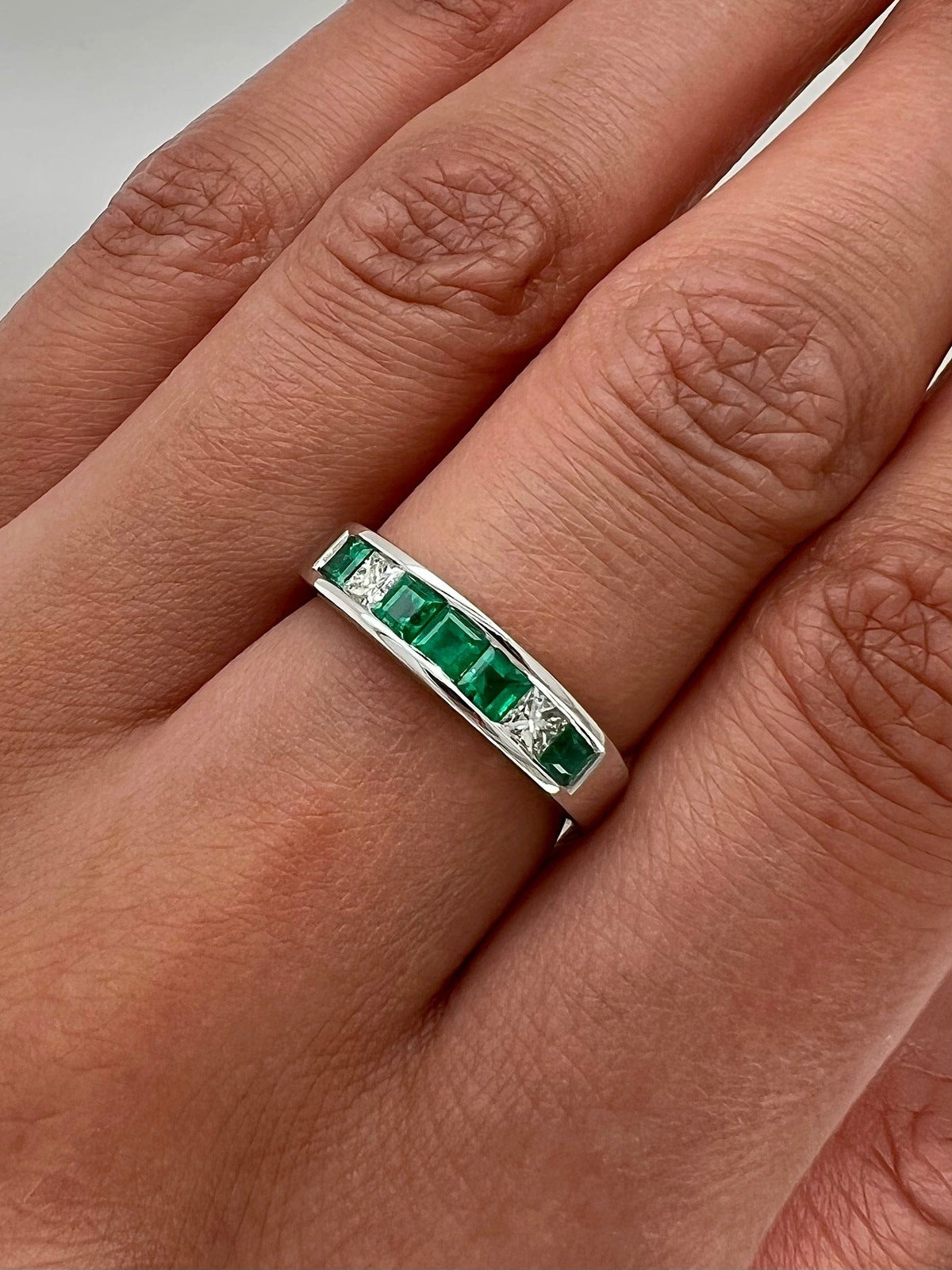 0.55Carat Diamond and Emerald Ladies Wedding Band