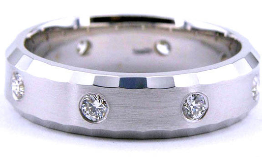 "DBAND01536" Burnish Set Beveled Edge Diamond Wedding Band