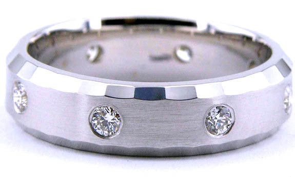 "DBAND01536" Burnish Set Beveled Edge Diamond Wedding Band