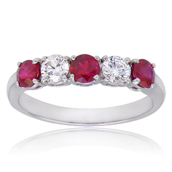"DBAND01583" Ruby And Diamond Band In 18k White Gold