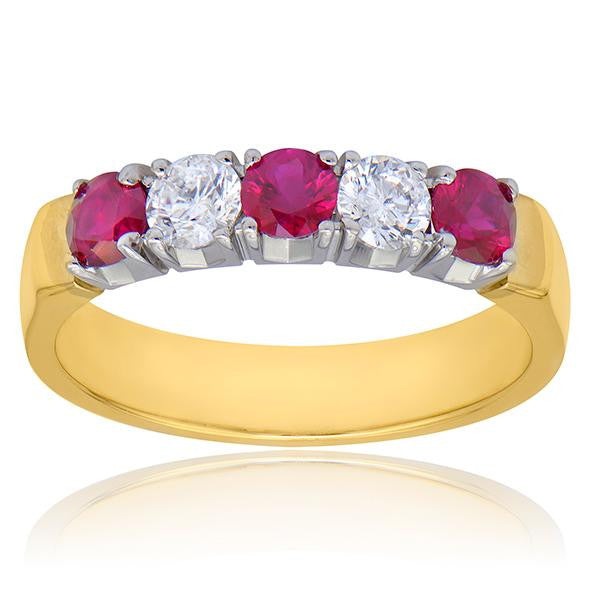 "DBAND01584" Ruby And Diamond Two Tone Gold Band In 18k White/Yellow Gold