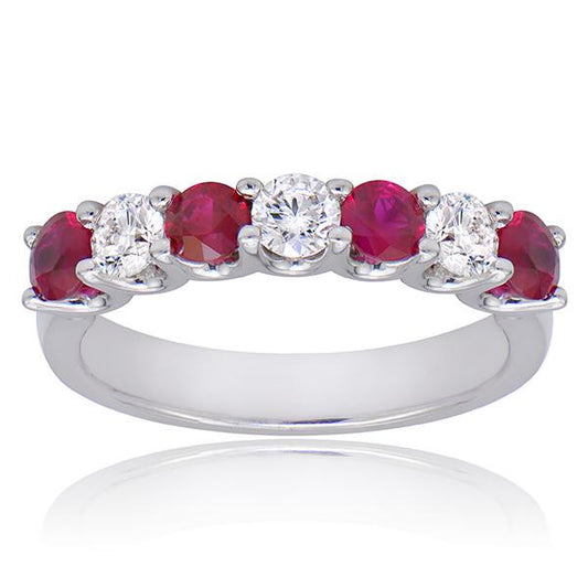 "DBAND01585" Ruby And Diamond Band In 18k White Gold