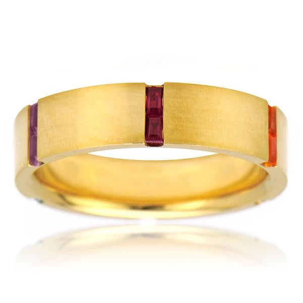 "DBAND01600" Multicolor Sapphire Wedding Band In 18k Yellow Gold