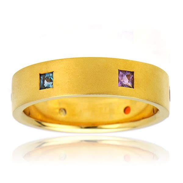 "DBAND01601" Multicolor Sapphire Wedding Band In 18k Yellow Gold