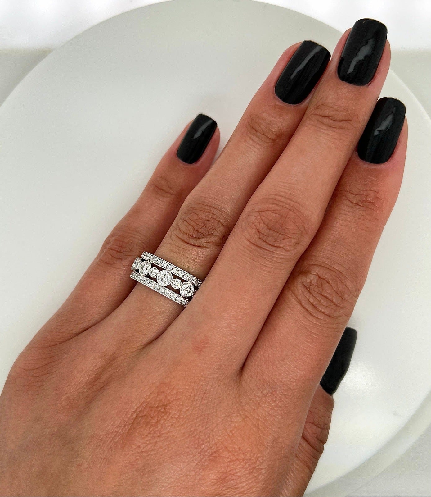 2.49 Total Carat Ladies Prong & Bezel-Set Diamond Band with Antique Milgrain
