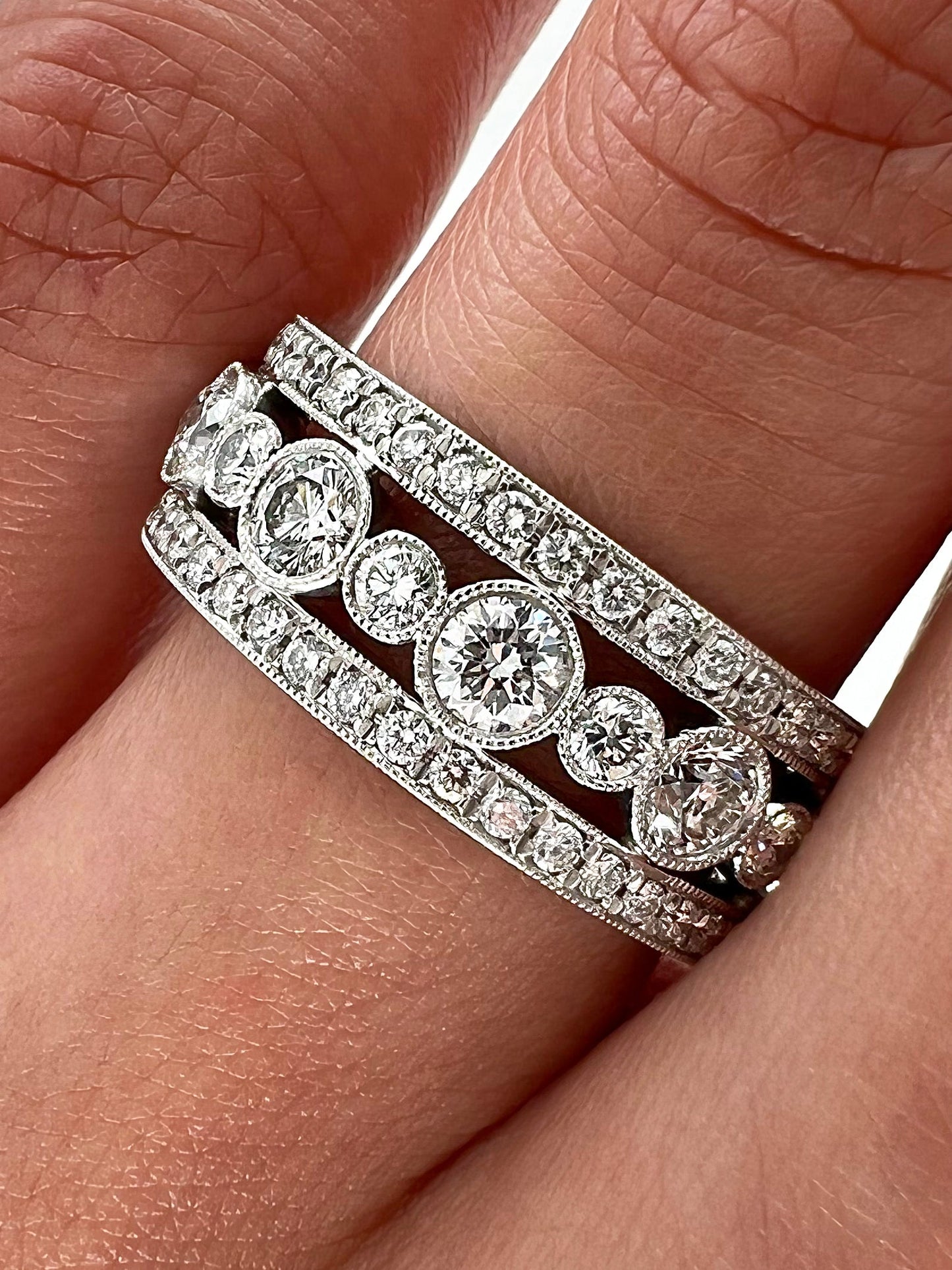 2.49 Total Carat Ladies Prong & Bezel-Set Diamond Band with Antique Milgrain