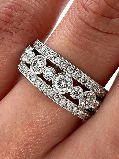 2.49 Total Carat Ladies Prong & Bezel-Set Diamond Band with Antique Milgrain