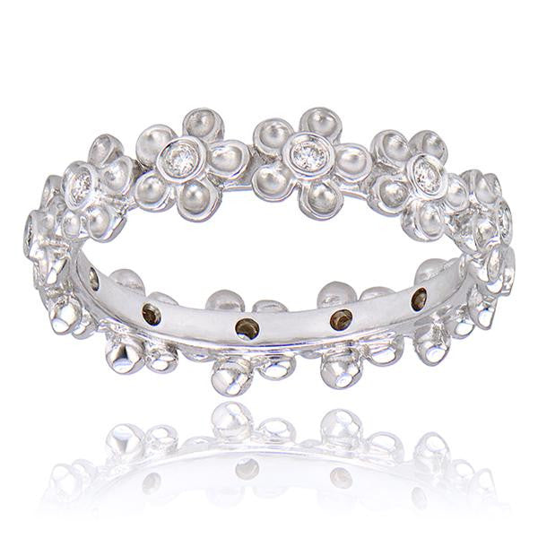 "DBAND01719W" Diamond Flower Eternity Band In 18k White Gold