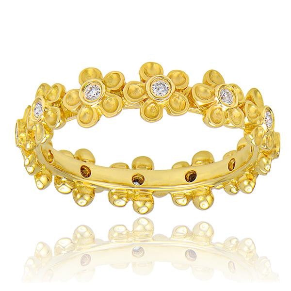 "DBAND01719" Diamond Flower Eternity Band In 18k Yellow Gold