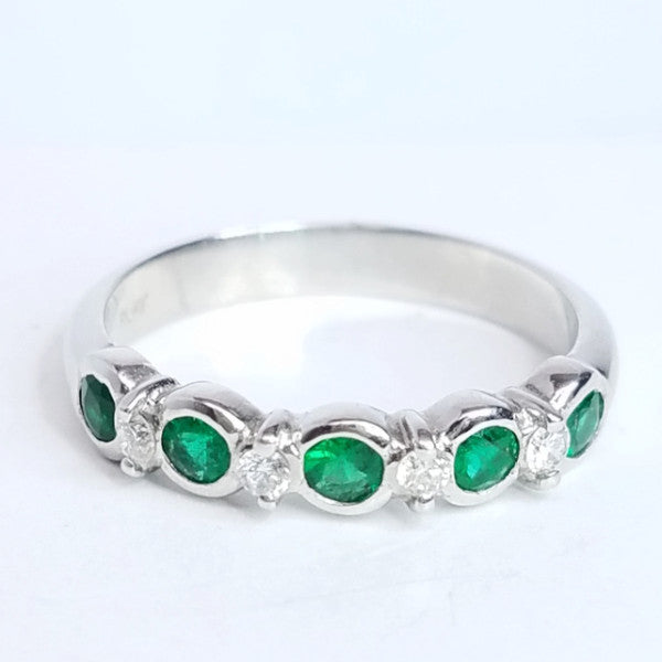 "DBAND01848" Green Emerald & Diamond Band Stackable Ring