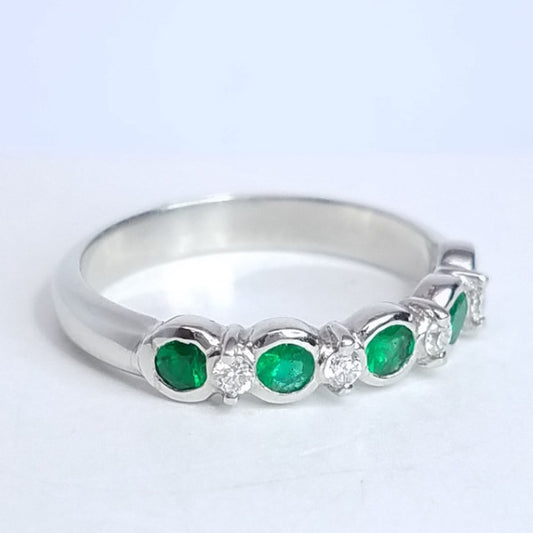 "DBAND01848" Green Emerald & Diamond Band Stackable Ring