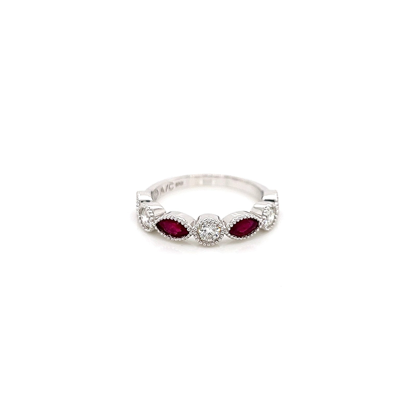 "DBAND01926" 0.93Carat Oval Cut Ruby, 0.36Carat Round Natural Diamonds Ladies Band