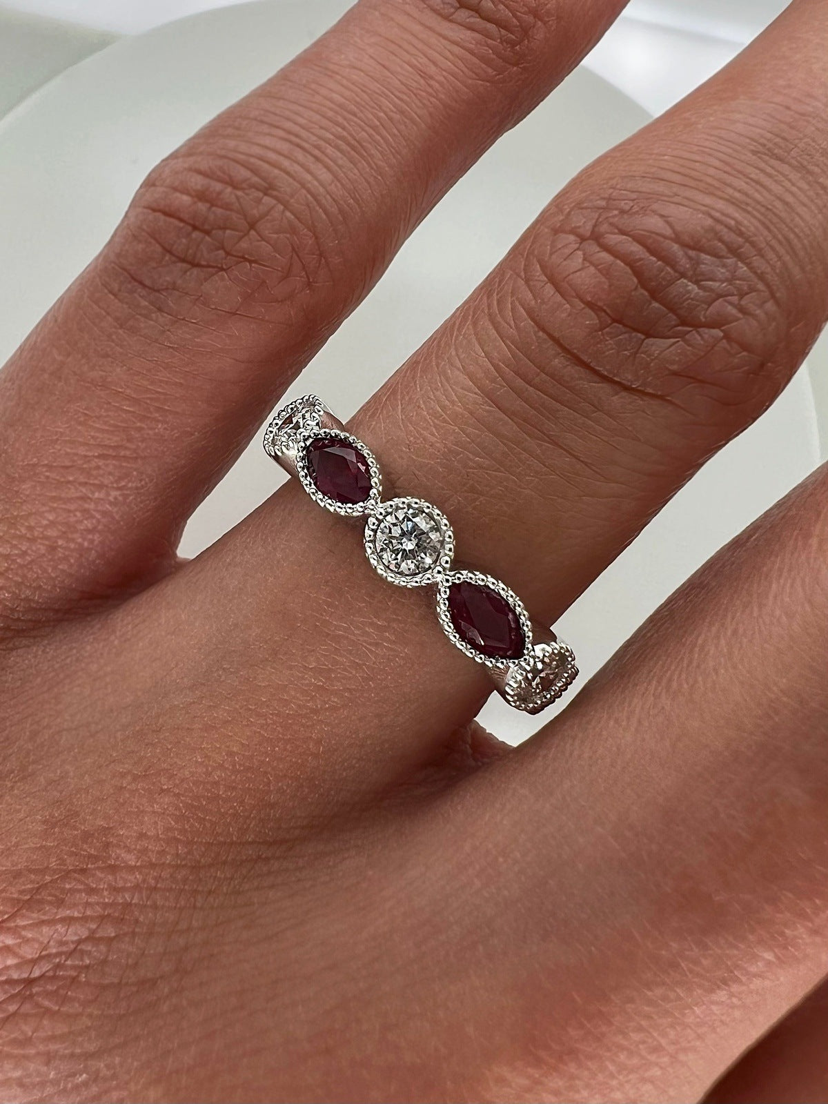 "DBAND01926" 0.93Carat Oval Cut Ruby, 0.36Carat Round Natural Diamonds Ladies Band