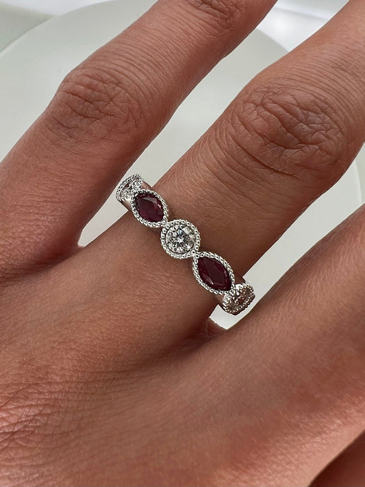 "DBAND01926" 0.93Carat Oval Cut Ruby, 0.36Carat Round Natural Diamonds Ladies Band