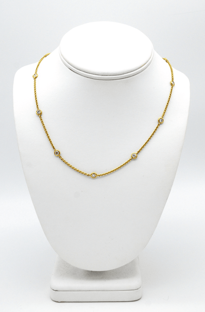 NECK01089 24" Bezel Set Diamond Chain Yellow gold