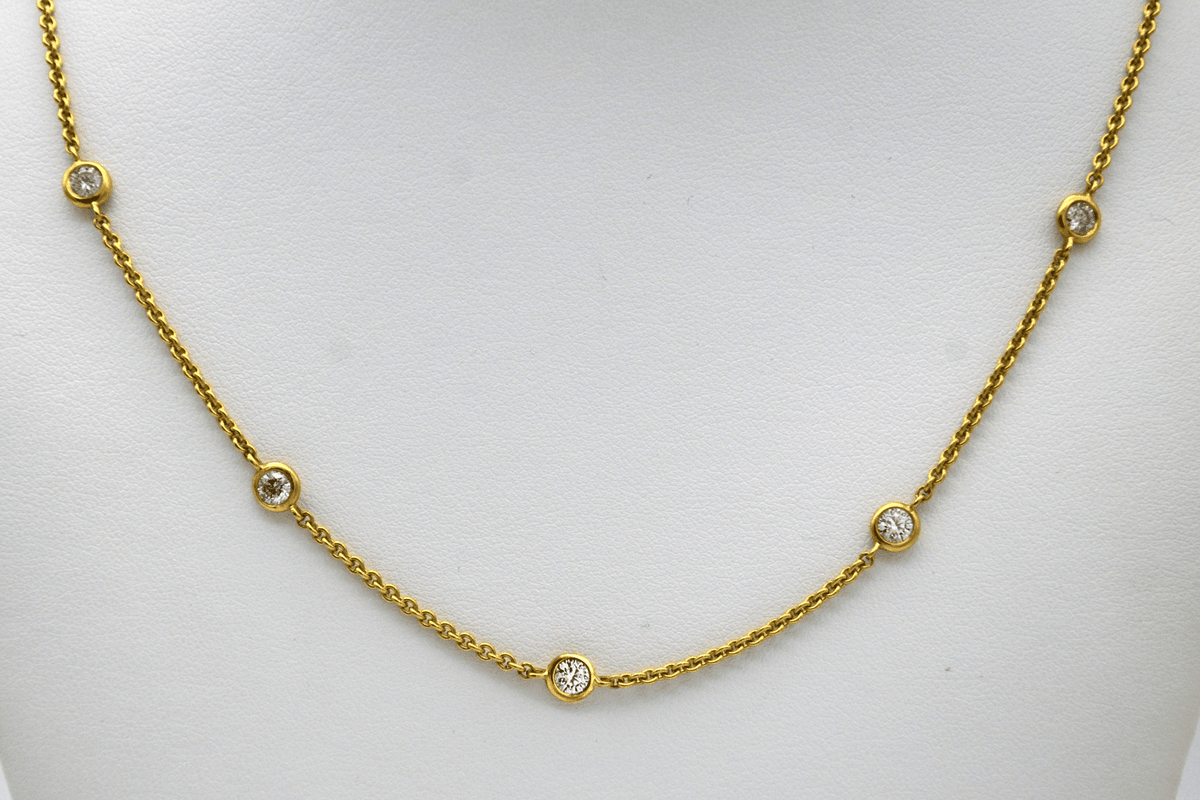 NECK01089 24" Bezel Set Diamond Chain Yellow gold
