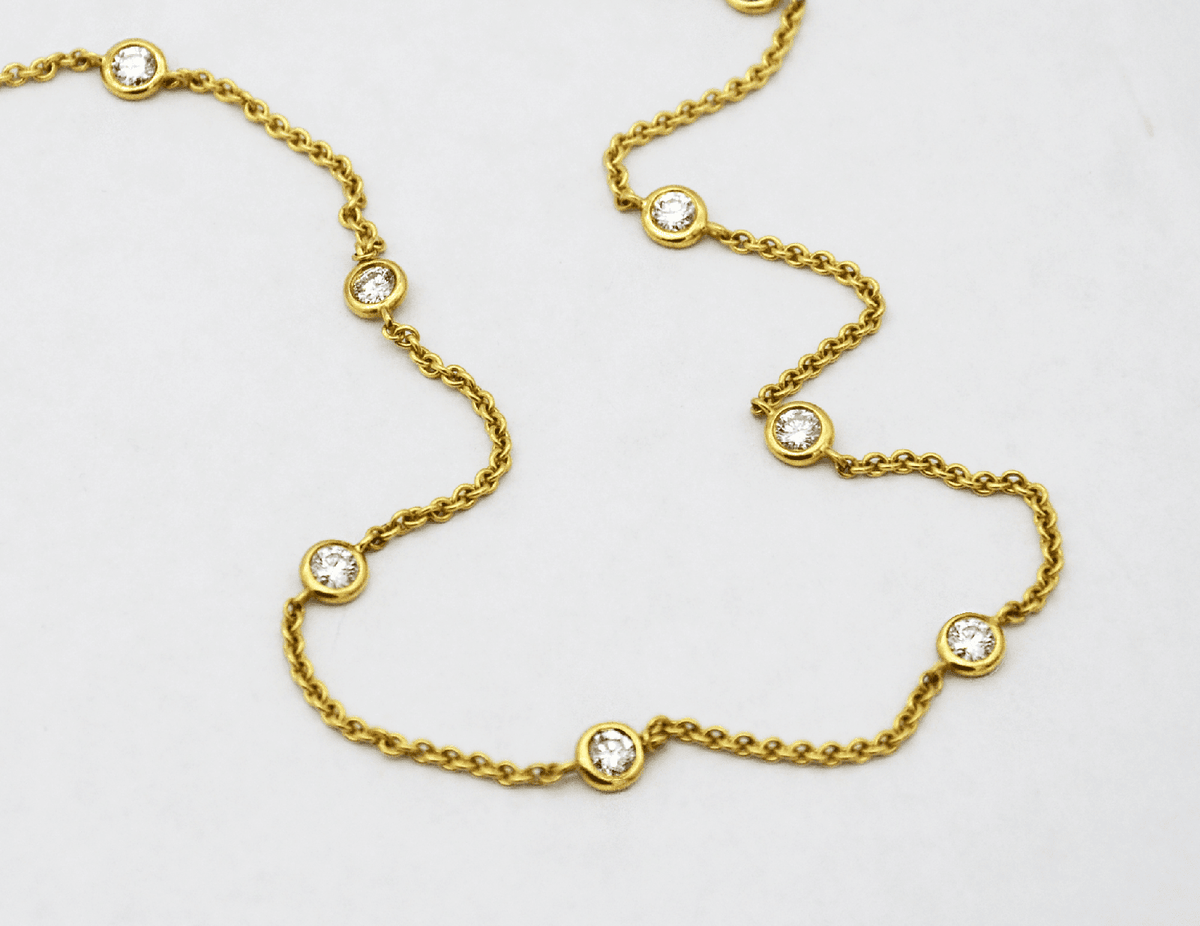 NECK01089 24" Bezel Set Diamond Chain Yellow gold