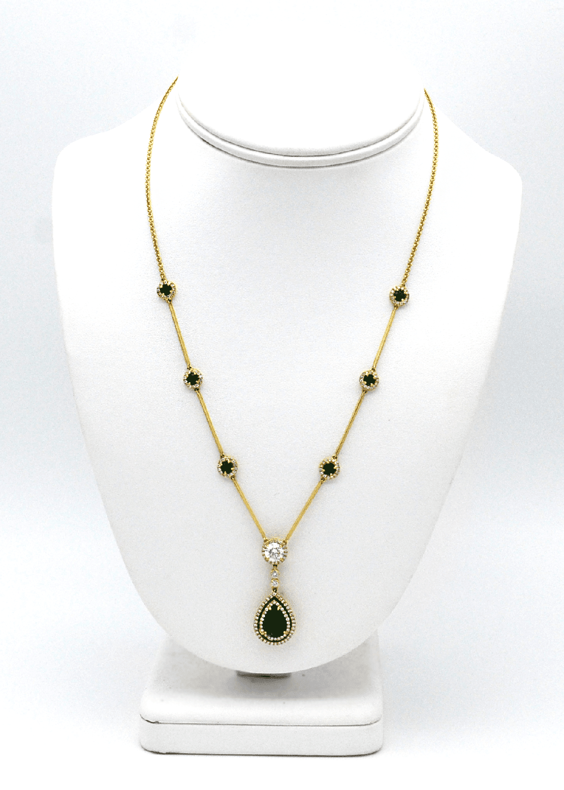 "PEND01395" Emerald and Diamond Teardrop Necklace in Yellow Gold