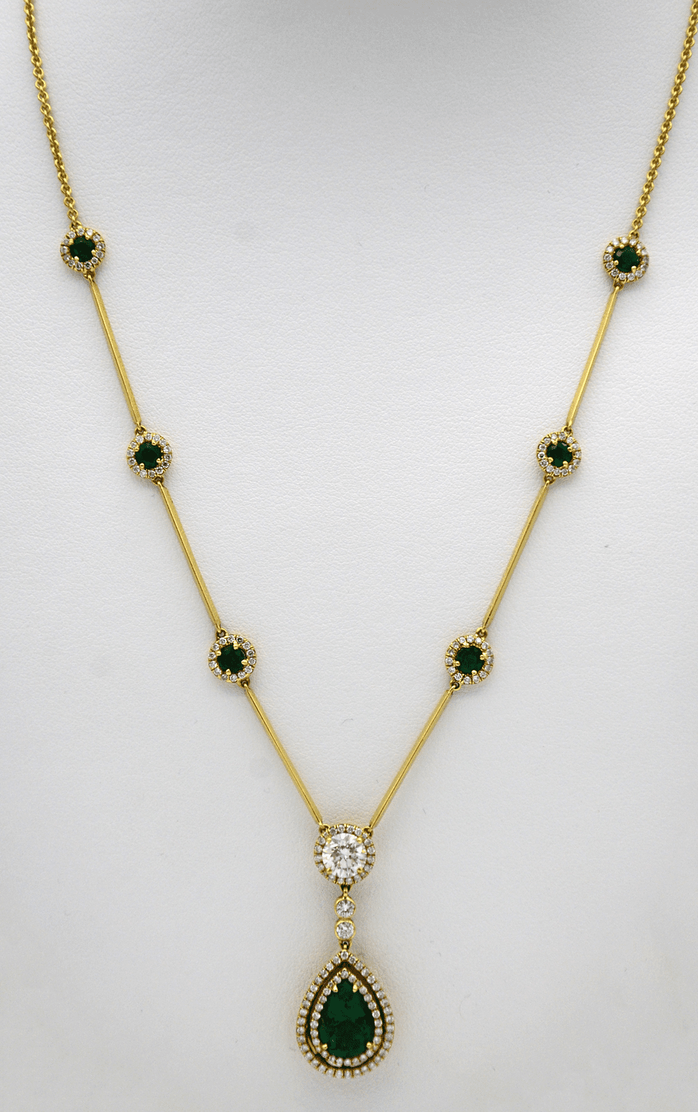 "PEND01395" Emerald and Diamond Teardrop Necklace in Yellow Gold