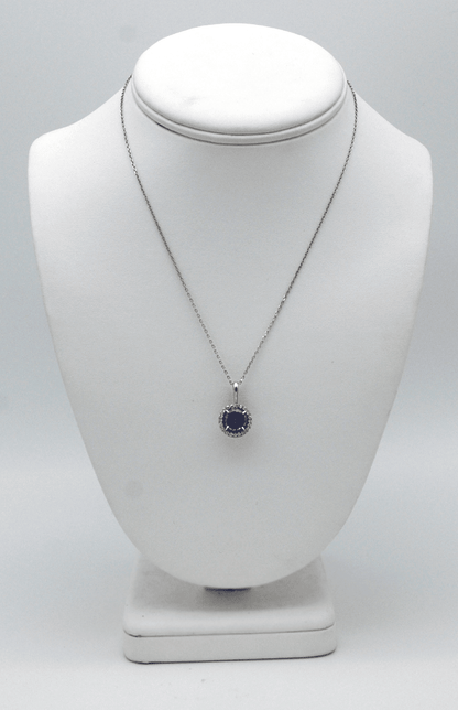 "PEND01225" Tanzanite Pendant with Diamond Halo 18K White Gold