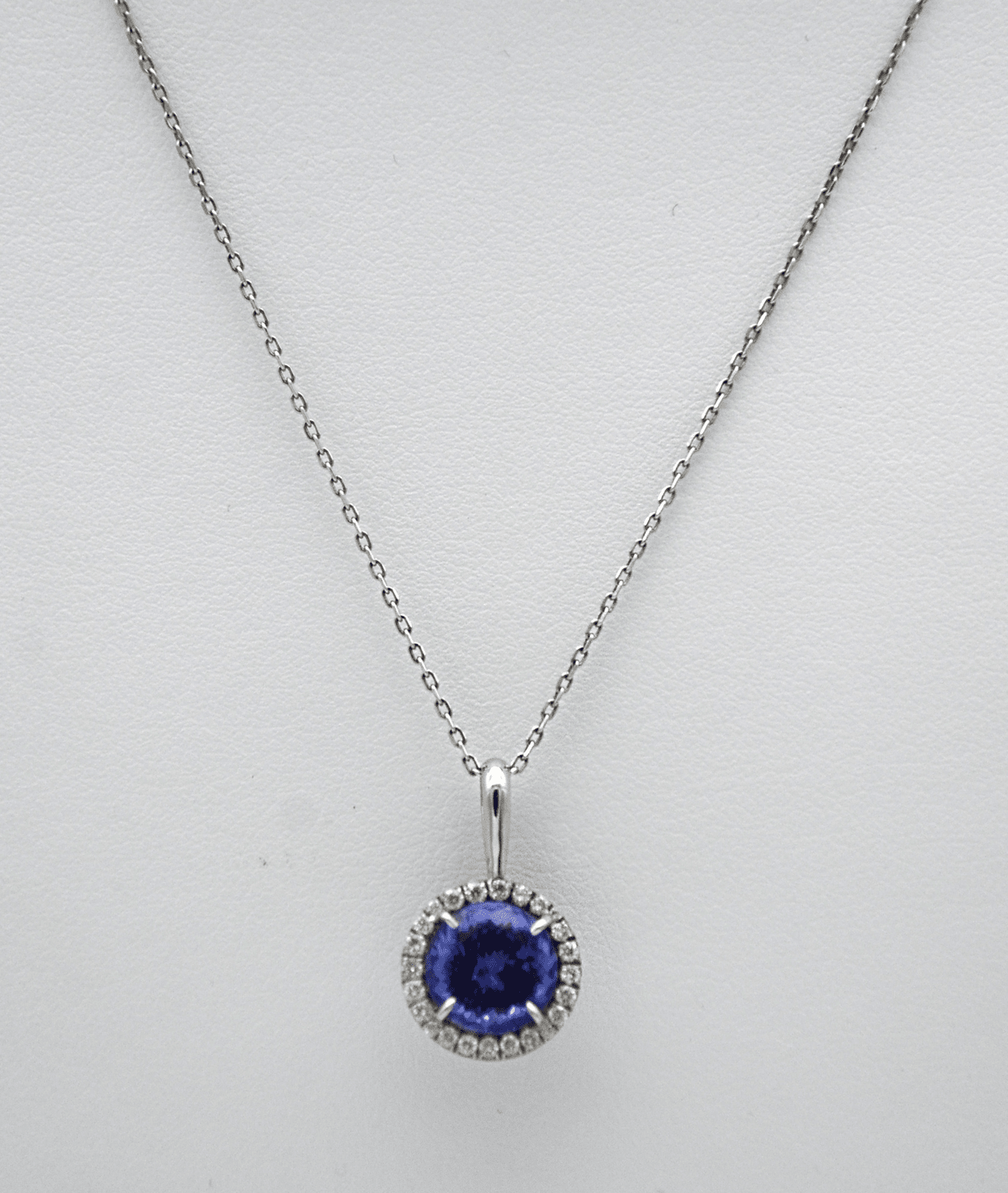 "PEND01225" Tanzanite Pendant with Diamond Halo 18K White Gold