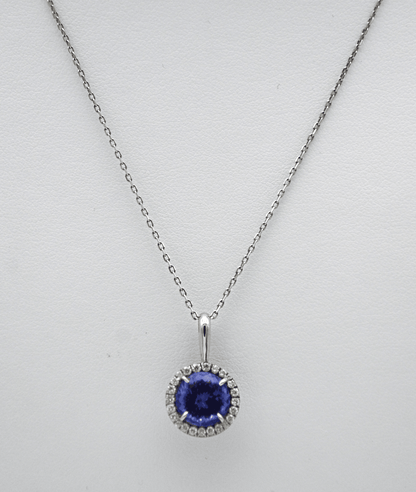 "PEND01225" Tanzanite Pendant with Diamond Halo 18K White Gold