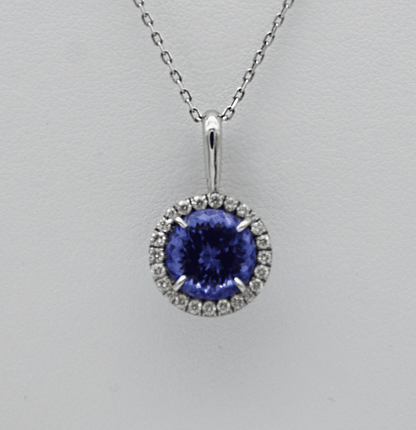 "PEND01225" Tanzanite Pendant with Diamond Halo 18K White Gold