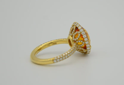 9.28 Total Carat Orange Sapphire and Diamond Halo Ladies Ring. GIA Certified.