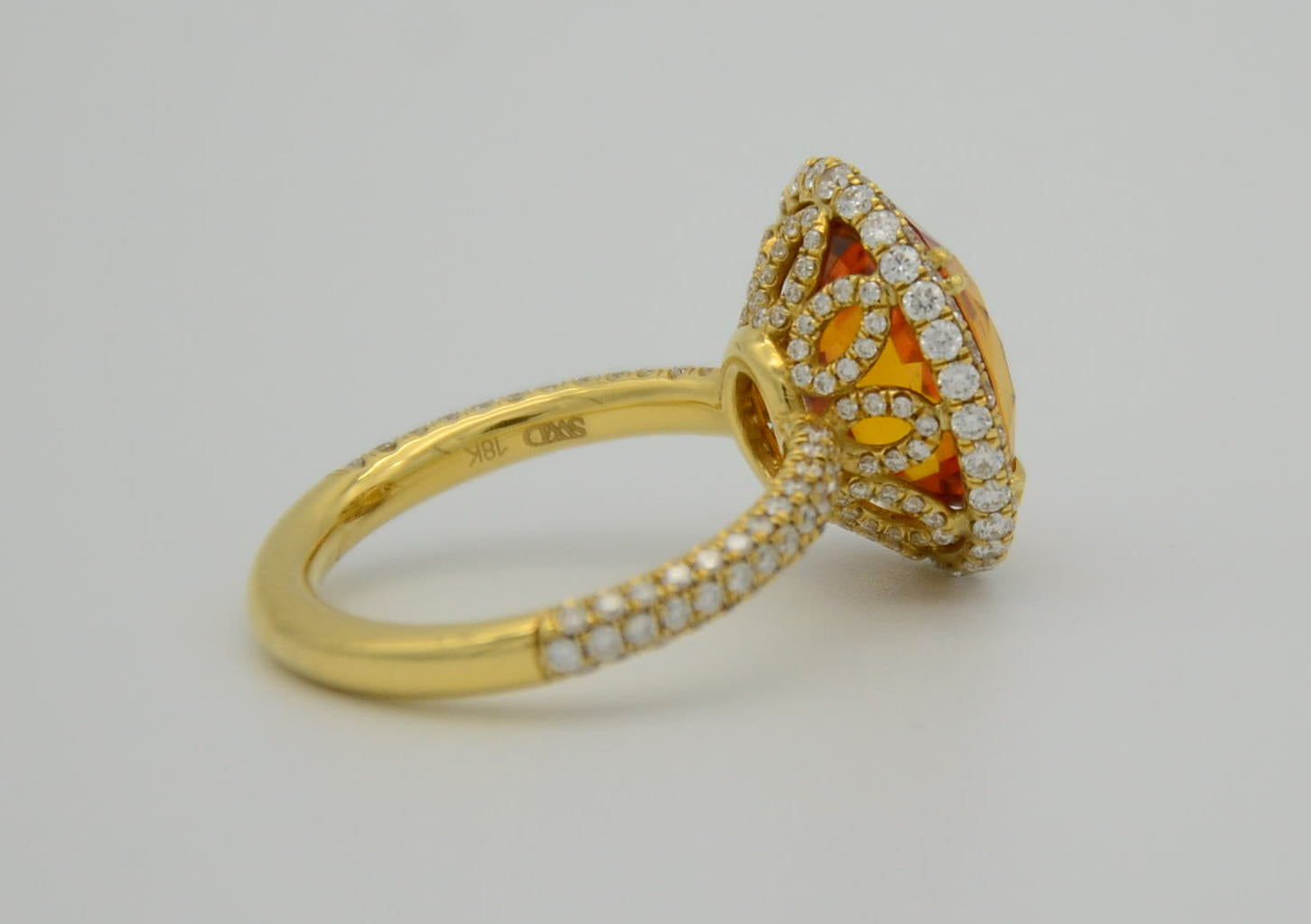 9.28 Total Carat Orange Sapphire and Diamond Halo Ladies Ring. GIA Certified.