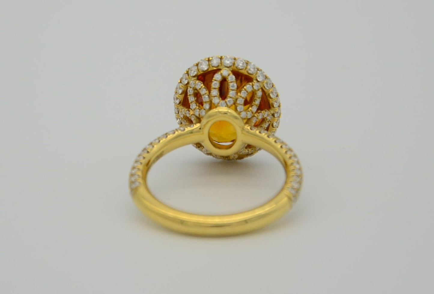 9.28 Total Carat Orange Sapphire and Diamond Halo Ladies Ring. GIA Certified.