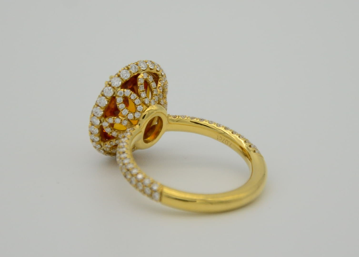 9.28 Total Carat Orange Sapphire and Diamond Halo Ladies Ring. GIA Certified.