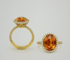 9.28 Total Carat Orange Sapphire and Diamond Halo Ladies Ring. GIA Certified.