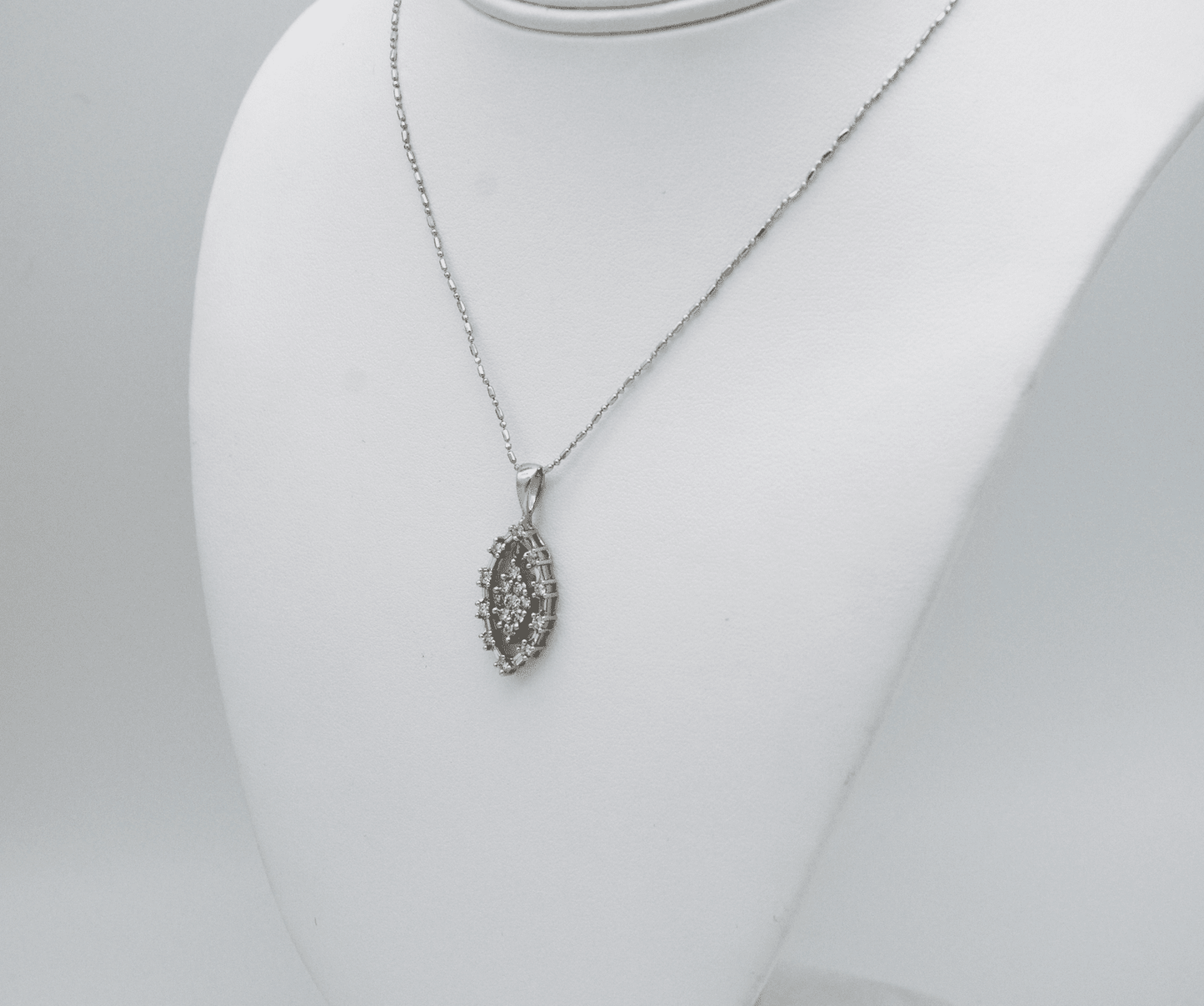 1.0 Carat Marquise Shaped Diamond Pave Pendant - White Gold Vintage Style Pendant