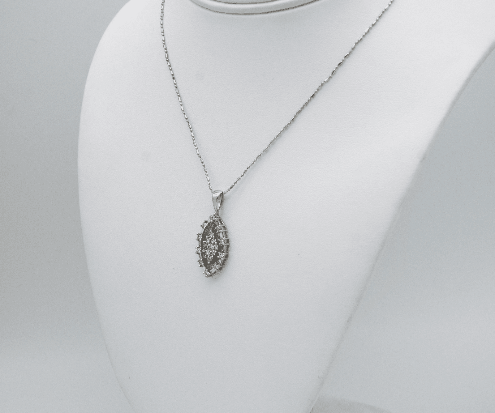 1.0 Carat Marquise Shaped Diamond Pave Pendant - White Gold Vintage Style Pendant