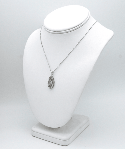 1.0 Carat Marquise Shaped Diamond Pave Pendant - White Gold Vintage Style Pendant