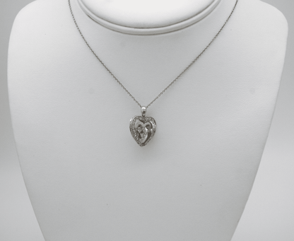 0.86 Carat 3D Heart Shaped Pave Diamond Pendant Necklace