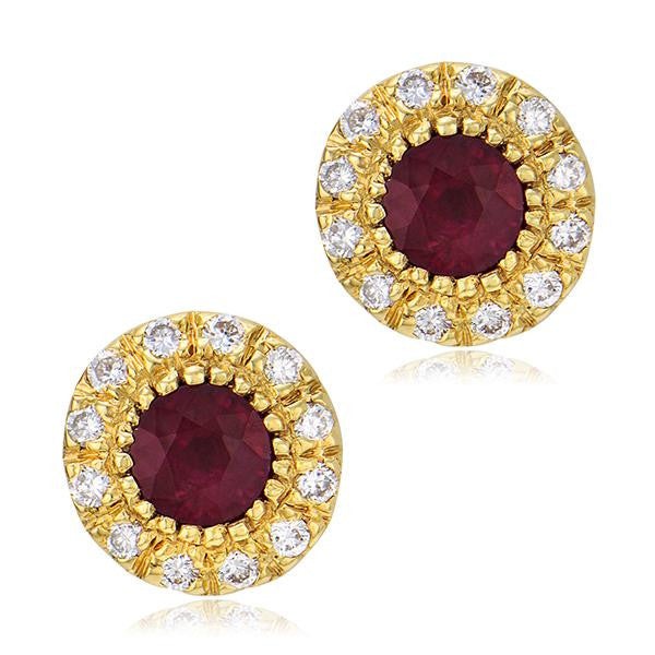 "EARR00103" Vintage Inspired Diamond Ruby Stud Earrings in Yellow Gold