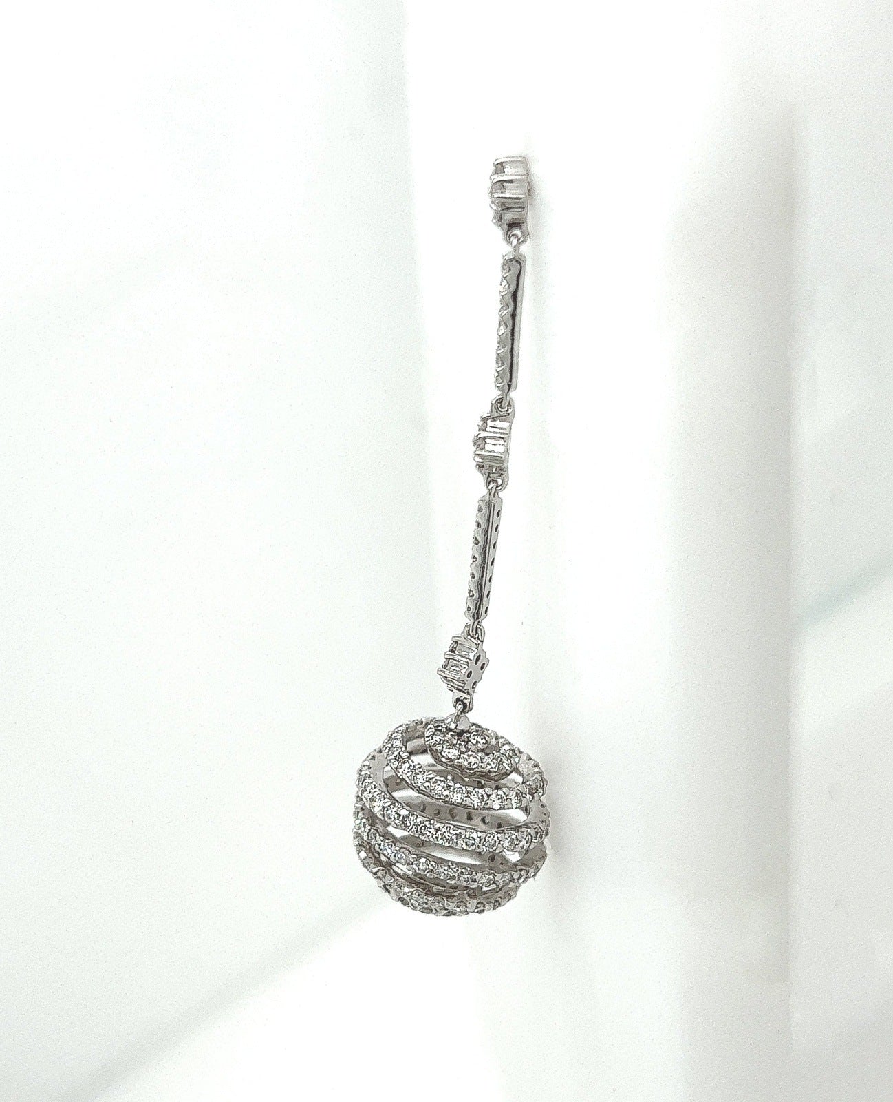 3.92 Carat Round Spiral Dangle Earrings in 18K White Gold