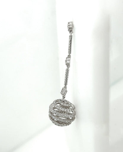 3.92 Carat Round Spiral Dangle Earrings in 18K White Gold