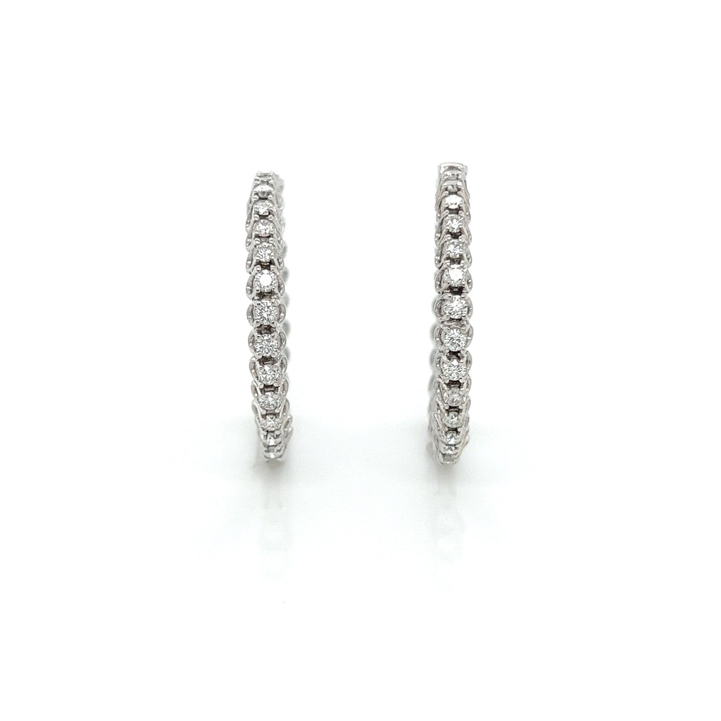 2.26 Carat Round Hoop Diamond Earrings in 14K White Gold