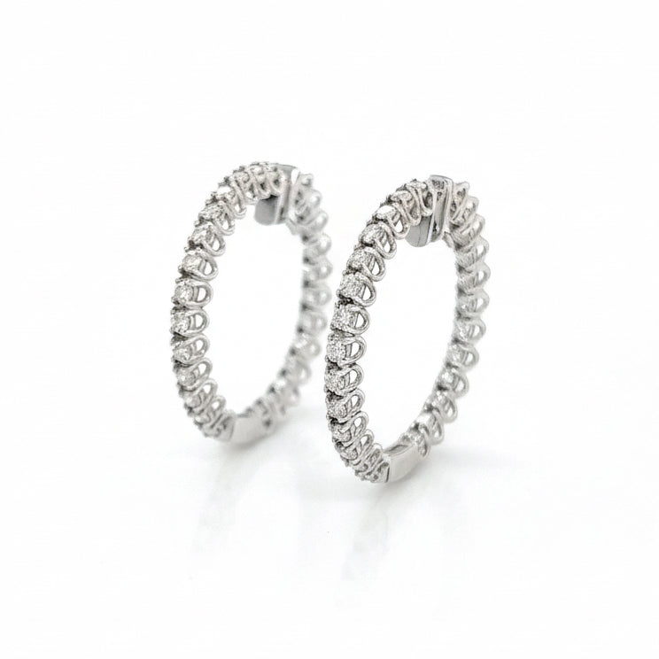 2.26 Carat Round Hoop Diamond Earrings in 14K White Gold