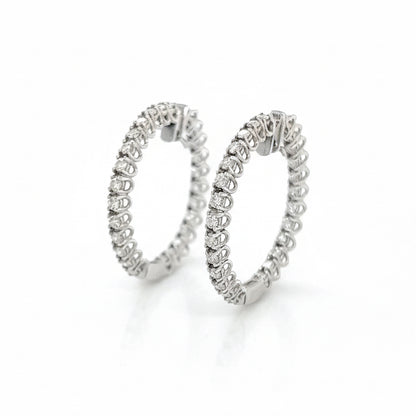 2.26 Carat Round Hoop Diamond Earrings in 14K White Gold