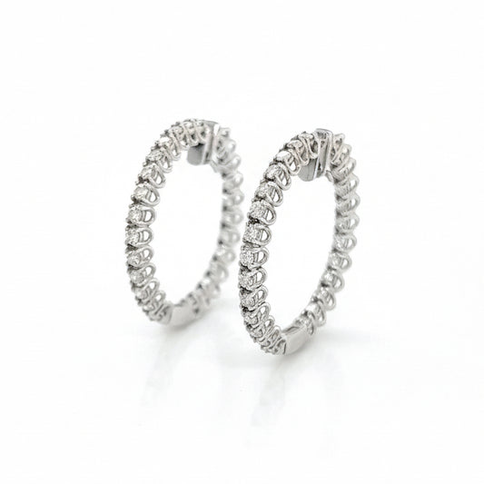 2.26 Carat Round Hoop Diamond Earrings in 14K White Gold