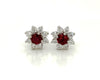 3.63 Total Carat Ruby and Diamond Flower Motif Stud Earring in 18K White Gold