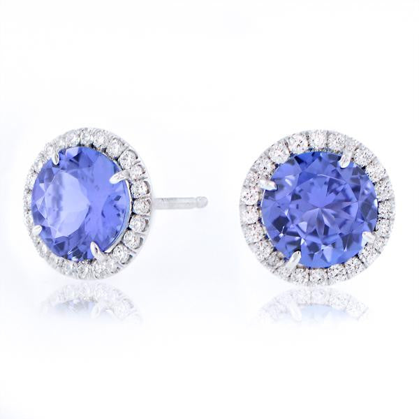 "EARR00367" Tanzanite Earrings With Diamonds In 18k White Gold