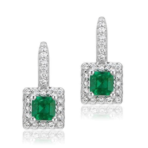"EARR00474" Green Emerald EarringsIn 14k White Gold