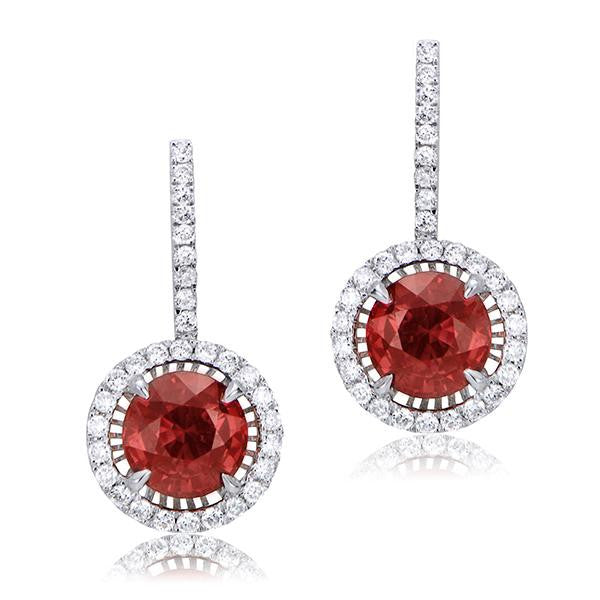 "EARR00477" Diamond And Orange Sapphire Earrings In 18k White Gold